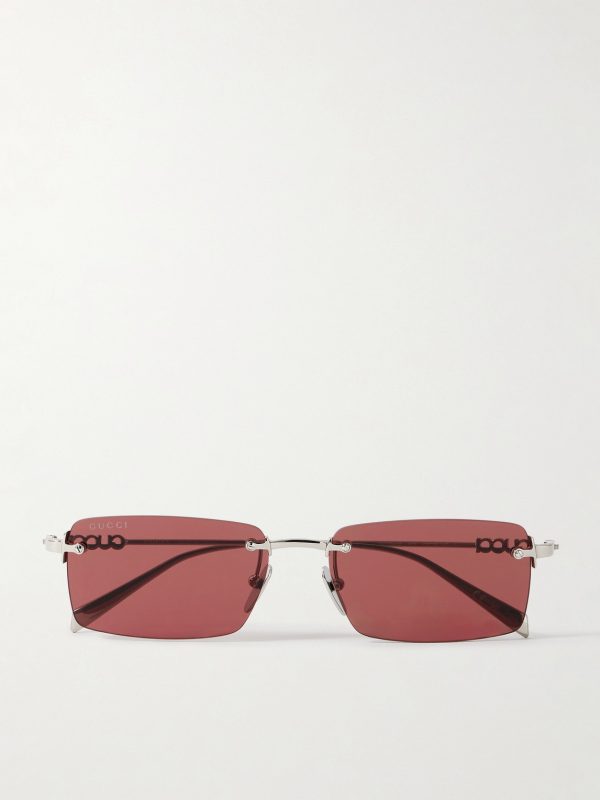Rimless Rectangular-Frame Silver-Tone Sunglasses