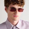 Rimless Rectangular-Frame Silver-Tone Sunglasses - OU
