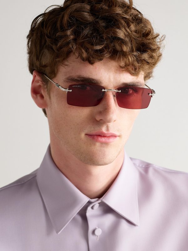 Rimless Rectangular-Frame Silver-Tone Sunglasses - OU