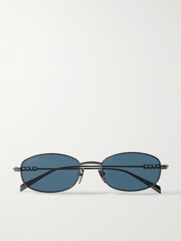 Oval-Frame Gunmetal-Tone Sunglasses