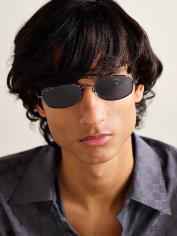 Oval-Frame Gunmetal-Tone Sunglasses - OU