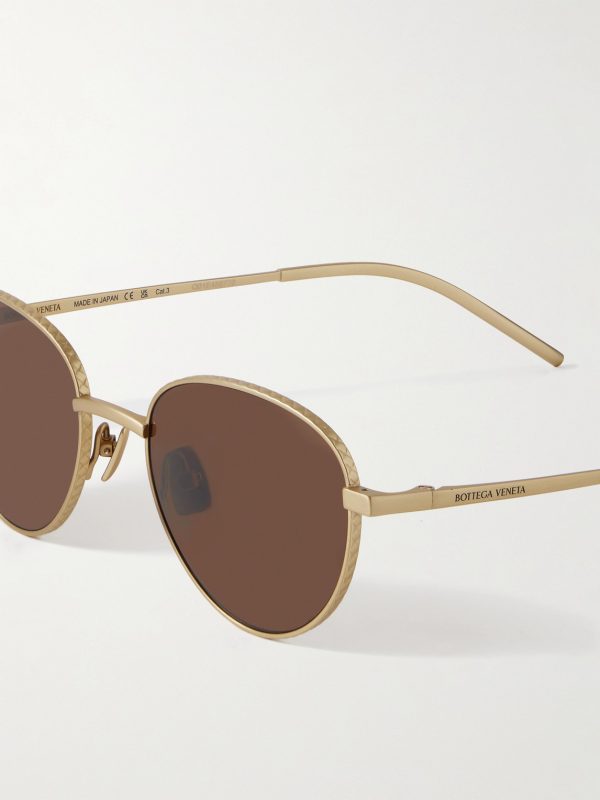 Panthos Round-Frame Gold-Tone Brushed-Titanium Sunglasses - CU Panthos Round-Frame Gold-Tone Brushed-Titanium Sunglasses - CU