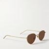 Panthos Round-Frame Gold-Tone Brushed-Titanium Sunglasses - FR Panthos Round-Frame Gold-Tone Brushed-Titanium Sunglasses - FR