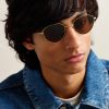 Panthos Round-Frame Gold-Tone Brushed-Titanium Sunglasses - OU Panthos Round-Frame Gold-Tone Brushed-Titanium Sunglasses - OU
