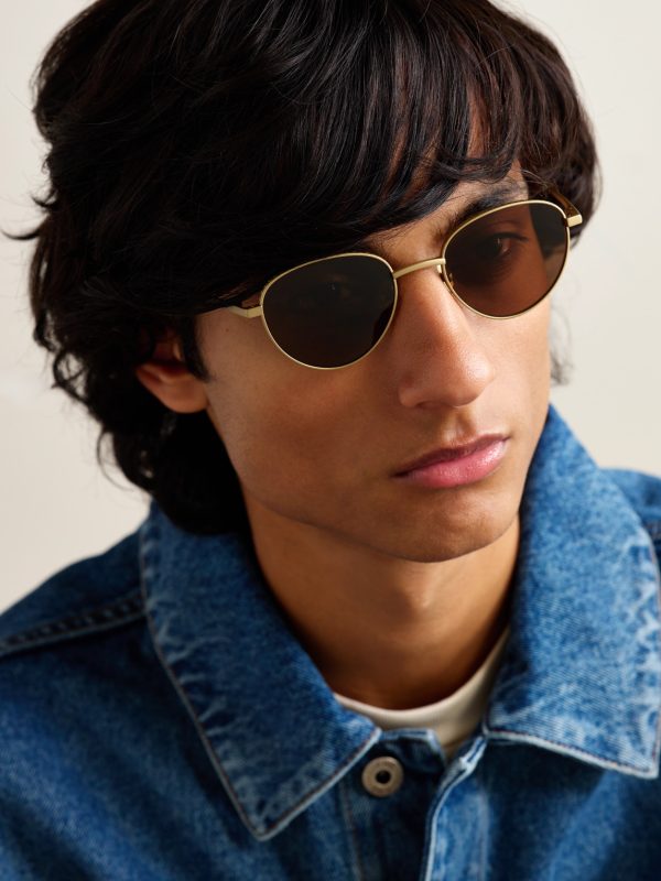 Panthos Round-Frame Gold-Tone Brushed-Titanium Sunglasses - OU Panthos Round-Frame Gold-Tone Brushed-Titanium Sunglasses - OU