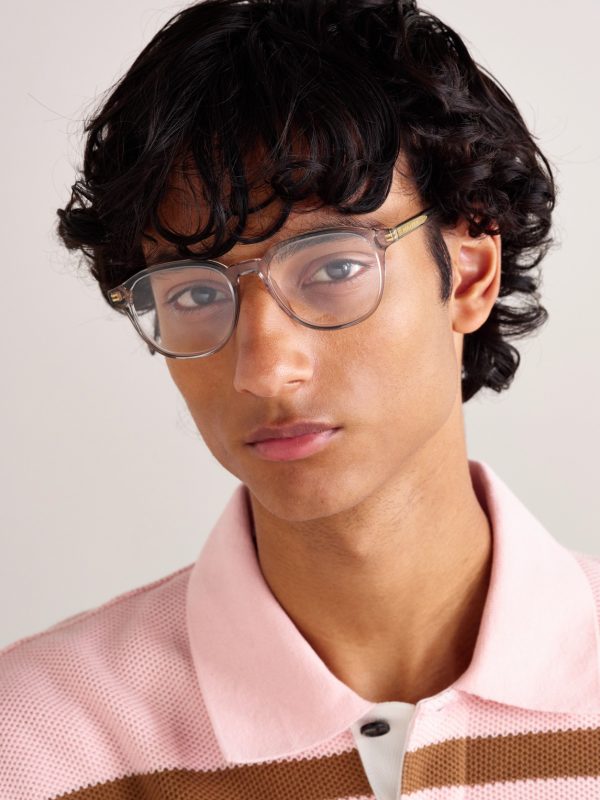 Round-Frame Recycled-Acetate and Gold-Tone Optical Glasses - OU