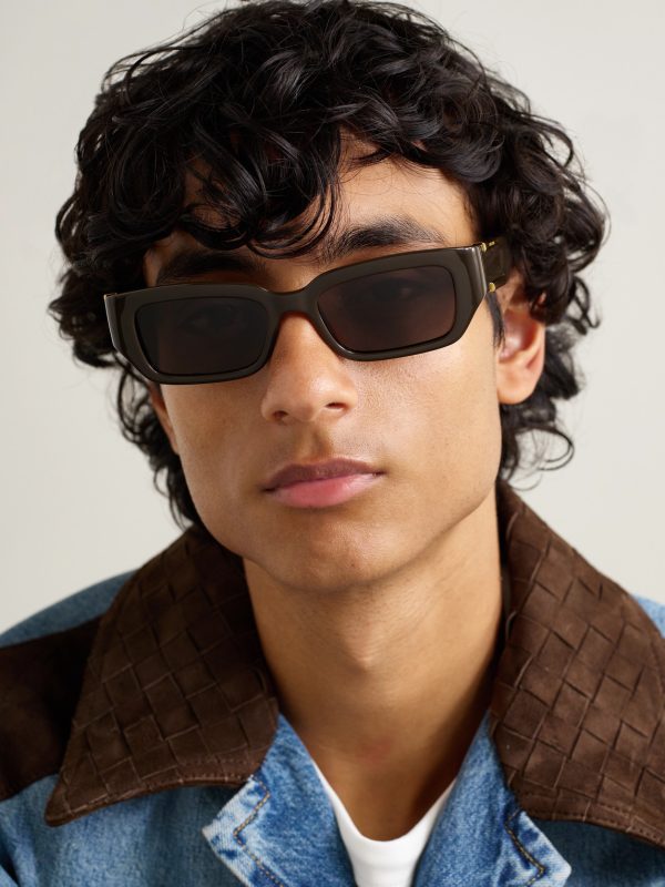 Rectangle-Frame Acetate and Gold-Tone Sunglasses - OU