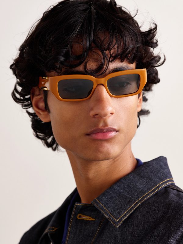 Rectangular-Frame Acetate and Gold-Tone Sunglasses - OU