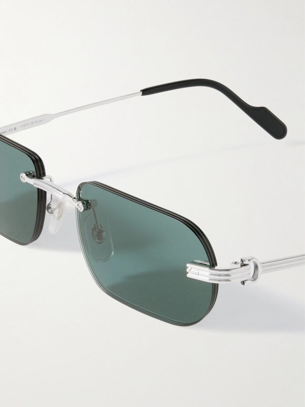 Première De Cartier Square-Frame Rimless Acetate and Silver-Tone Sunglasses - CU