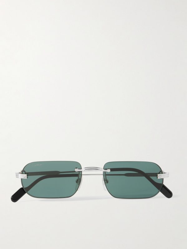 Première De Cartier Square-Frame Rimless Acetate and Silver-Tone Sunglasses
