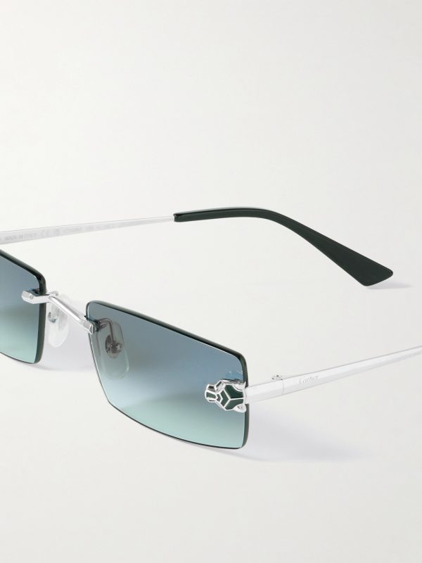Panthère De Cartier Square-Frame Rimless Acetate and Silver-Tone Sunglasses - CU
