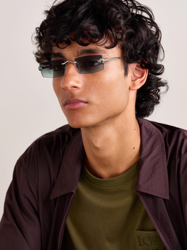Panthère De Cartier Square-Frame Rimless Acetate and Silver-Tone Sunglasses - OU