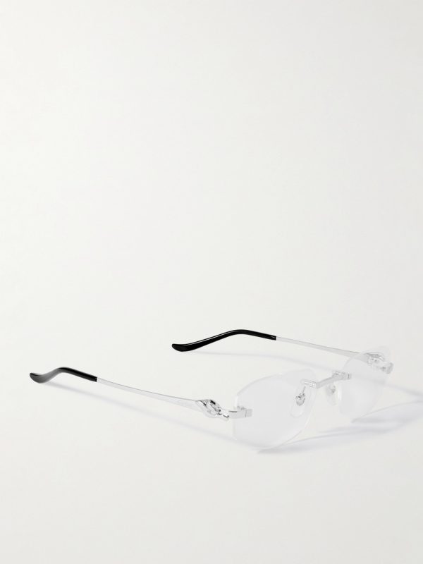 Panthère De Cartier Rectangular-Frame Rimless Silver-Tone Optical Glasses - FR Panthère De Cartier Rectangular-Frame Rimless Silver-Tone Optical Glasses - FR