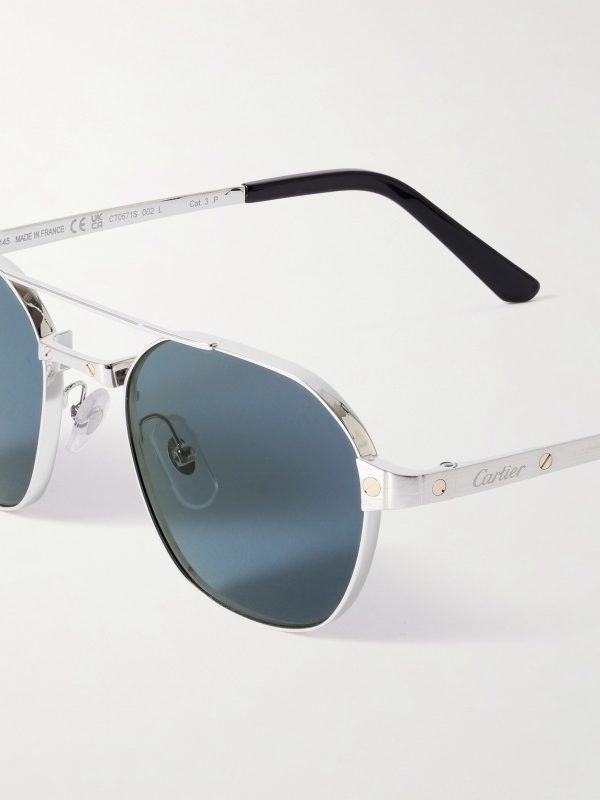 Santos de Cartier Aviator-Style Silver-Tone Sunglasses - CU