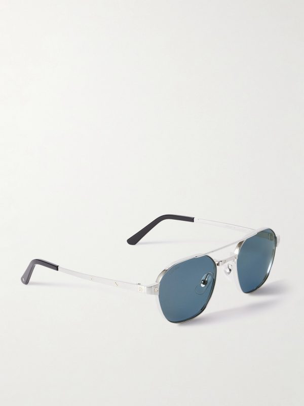 Santos de Cartier Aviator-Style Silver-Tone Sunglasses - FR