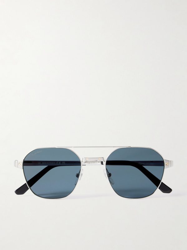 Santos de Cartier Aviator-Style Silver-Tone Sunglasses
