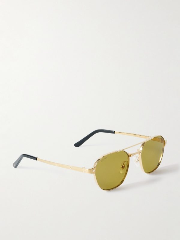 Santos de Cartier Aviator-Style Gold-Tone Sunglasses - FR Santos de Cartier Aviator-Style Gold-Tone Sunglasses - FR