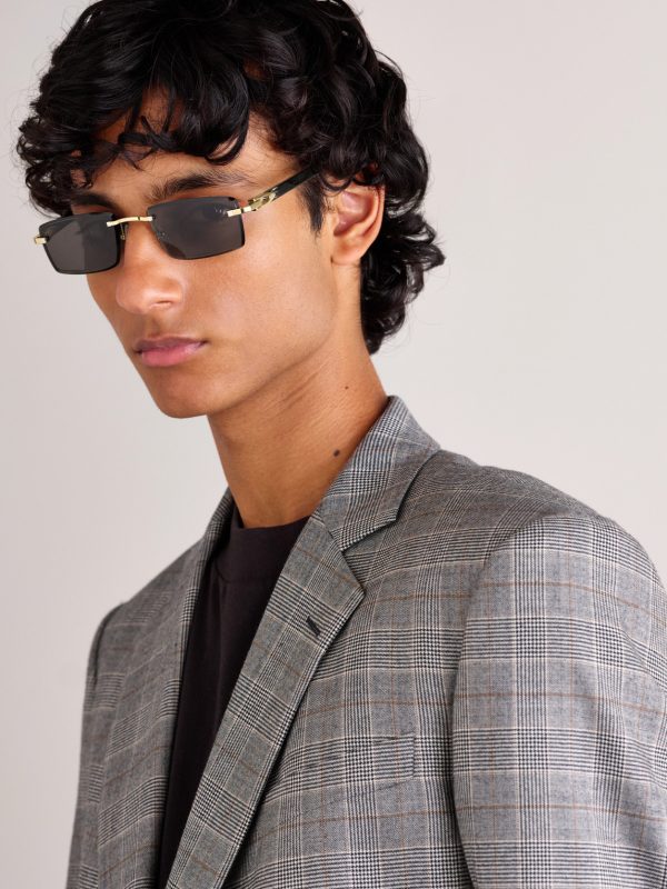 Signature Rectangular-Frame Rimless Acetate and Gold-Tone Sunglasses - OU Signature Rectangular-Frame Rimless Acetate and Gold-Tone Sunglasses - OU