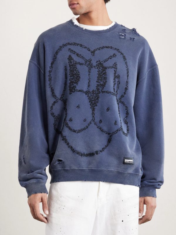 + Chito Savage Distressed Embroidered Cotton-Jersey Sweatshirt - FR + Chito Savage Distressed Embroidered Cotton-Jersey Sweatshirt - FR