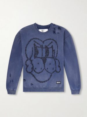 + Chito Savage Distressed Embroidered Cotton-Jersey Sweatshirt + Chito Savage Distressed Embroidered Cotton-Jersey Sweatshirt