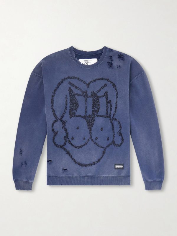 + Chito Savage Distressed Embroidered Cotton-Jersey Sweatshirt + Chito Savage Distressed Embroidered Cotton-Jersey Sweatshirt
