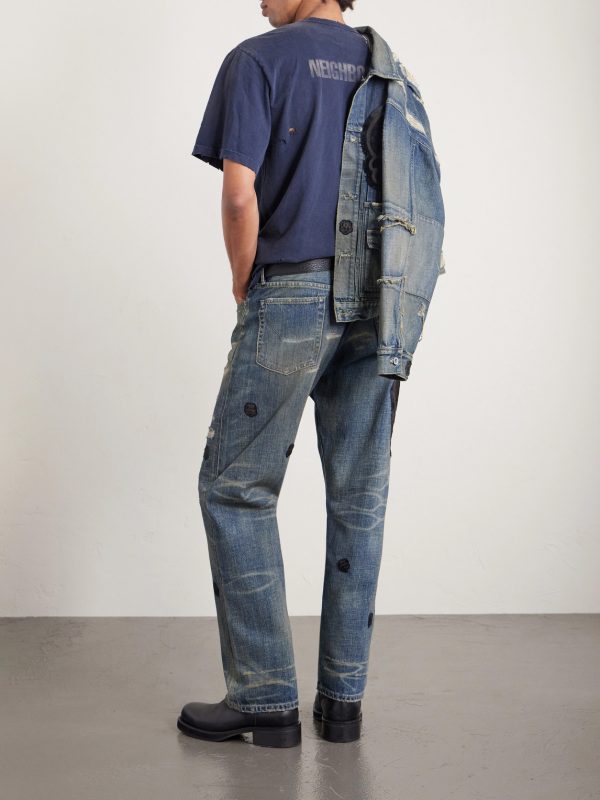 + Chito Savage Appliquéd Distressed Straight-Leg Jeans - BK