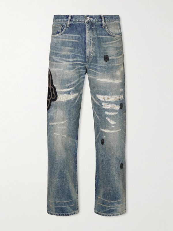+ Chito Savage Appliquéd Distressed Straight-Leg Jeans