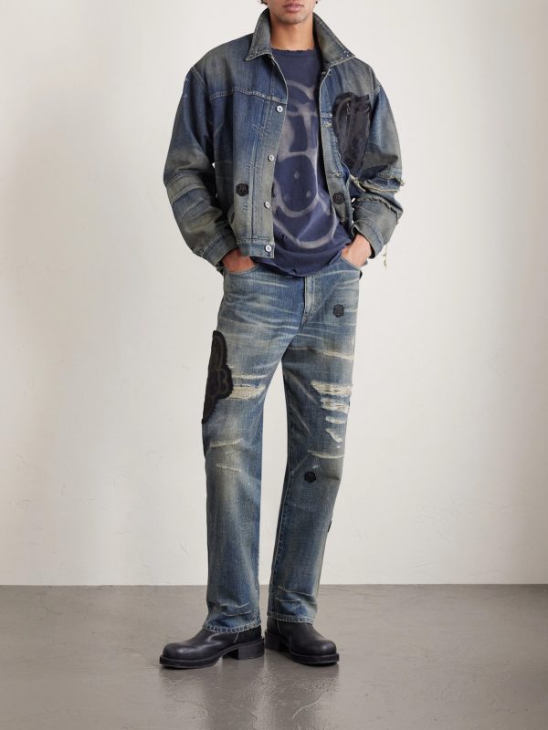 + Chito Savage Appliquéd Distressed Straight-Leg Jeans - OU