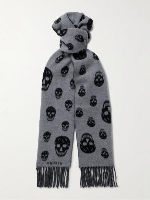 Fringed Intarsia-Knit Wool and Cashmere-Blend Scarf