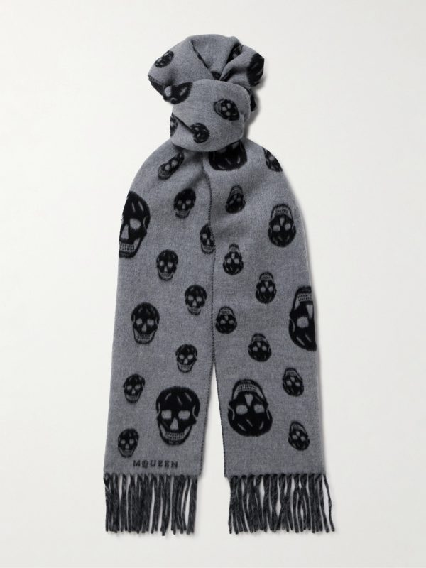 Fringed Intarsia-Knit Wool and Cashmere-Blend Scarf Fringed Intarsia-Knit Wool and Cashmere-Blend Scarf