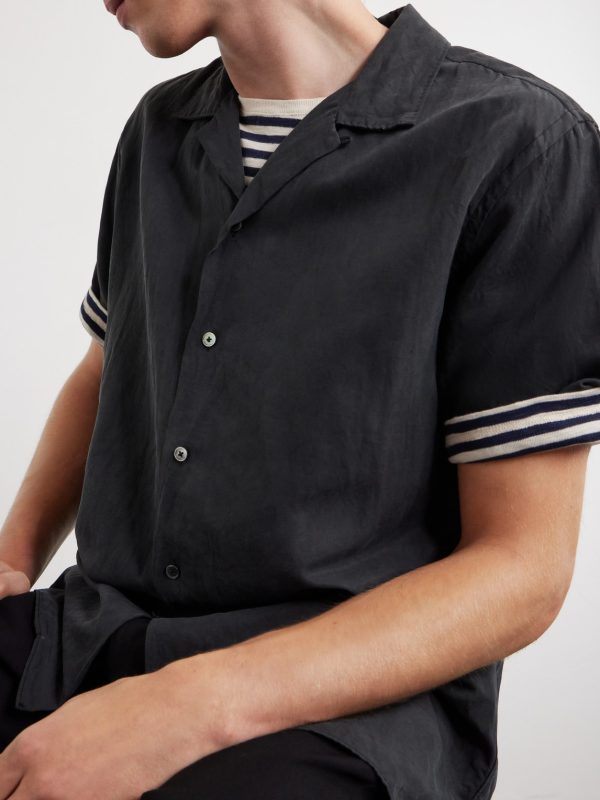 Convertible-Collar Silk and Linen-Blend Shirt - CU
