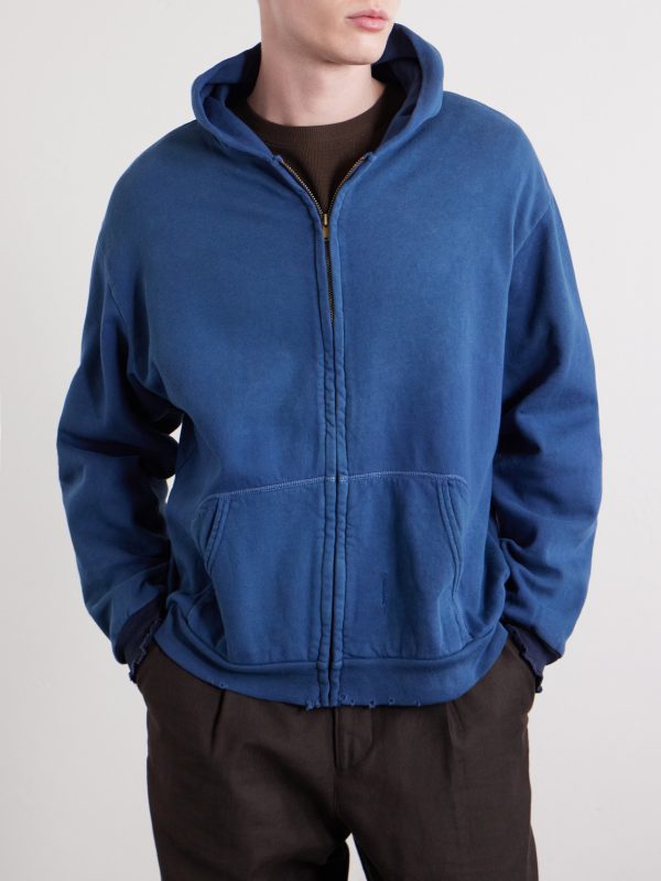 Distressed Cotton-Jersey Zip-Up Hoodie - FR
