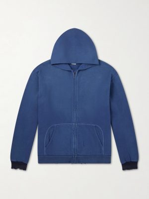 Distressed Cotton-Jersey Zip-Up Hoodie