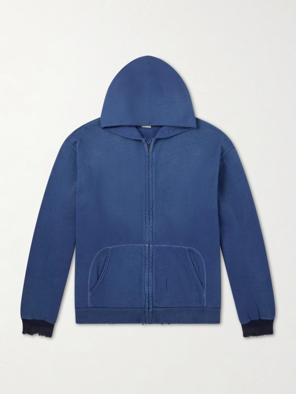 Distressed Cotton-Jersey Zip-Up Hoodie