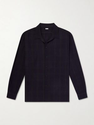 Camp-Collar Checked Silk Shirt