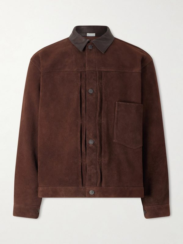 Leather-Trimmed Suede Jacket