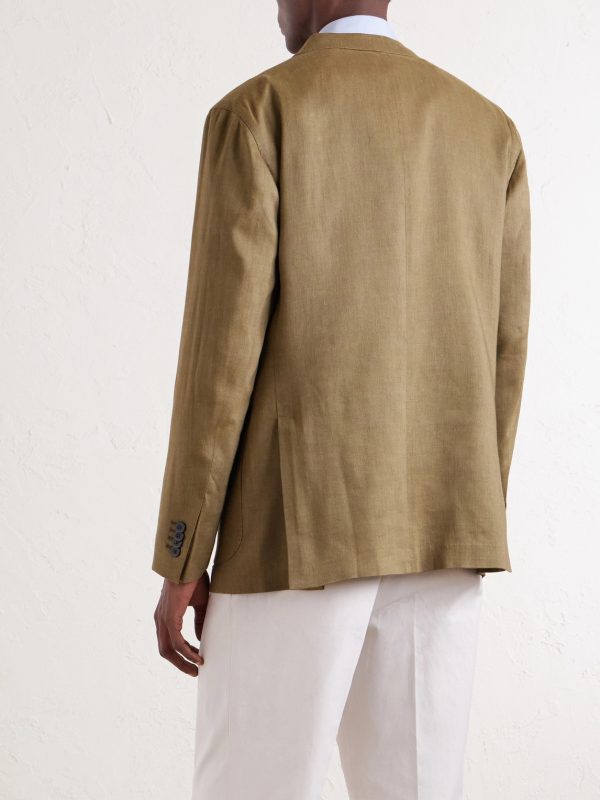 Double-Breasted Linen, Virgin Wool and Mohair-Blend Suit Jacket - BK