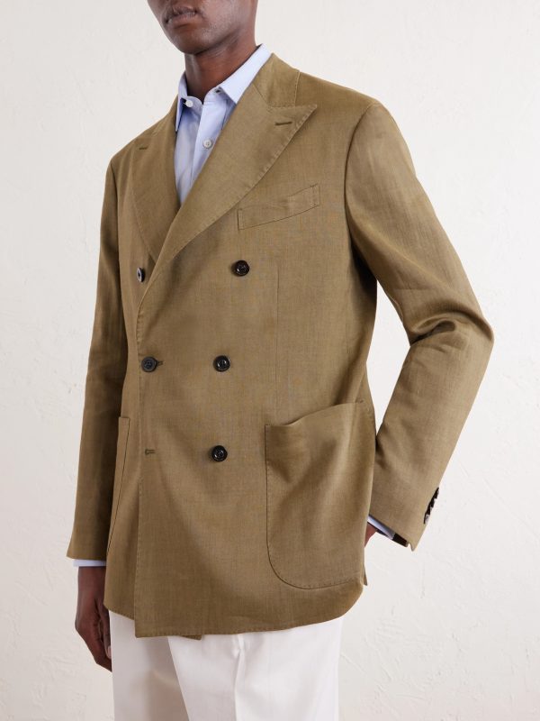 Double-Breasted Linen, Virgin Wool and Mohair-Blend Suit Jacket - FR