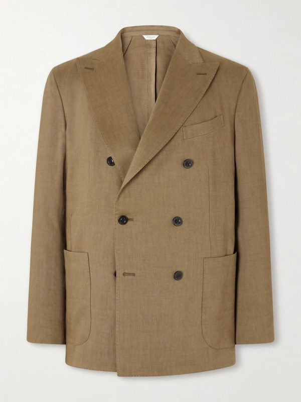 Double-Breasted Linen, Virgin Wool and Mohair-Blend Suit Jacket