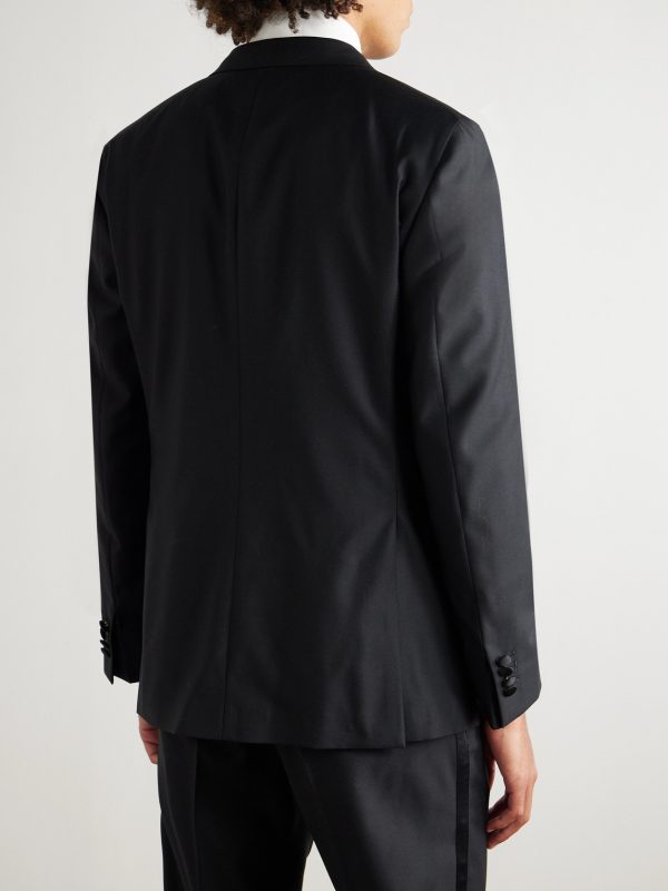 Satin-Trimmed Virgin Wool-Blend Tuxedo Jacket - BK Satin-Trimmed Virgin Wool-Blend Tuxedo Jacket - BK