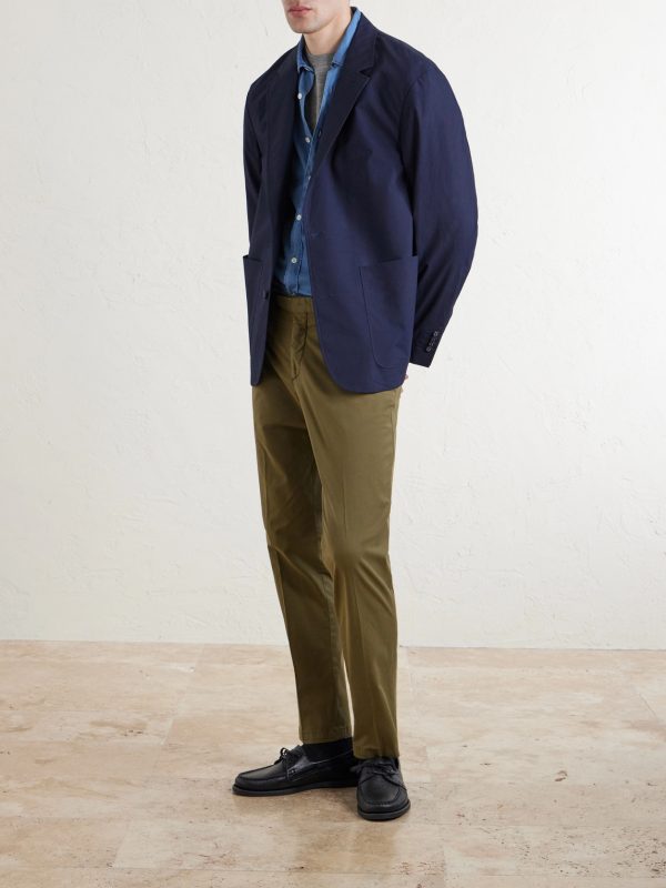 Straight-Leg Cotton-Blend Trousers - OU Straight-Leg Cotton-Blend Trousers - OU