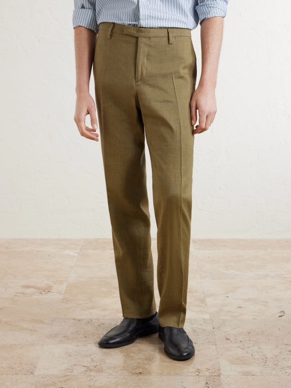 Wool and Linen-Blend Straight Leg Trousers - FR Wool and Linen-Blend Straight Leg Trousers - FR