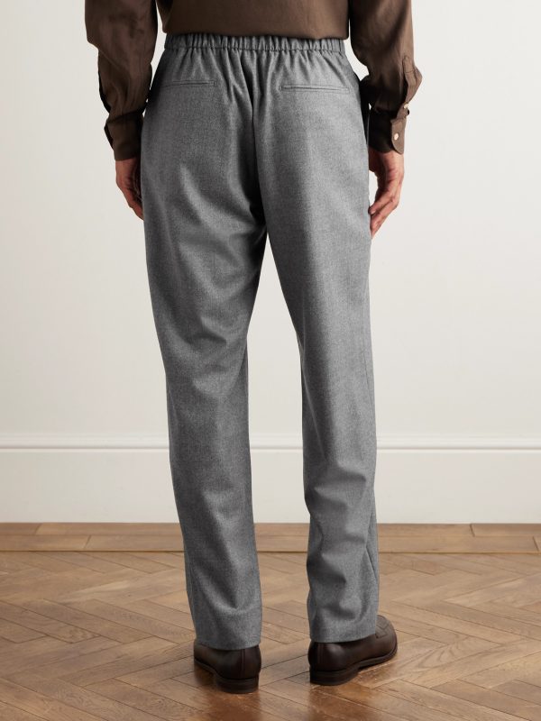 Straight-Leg Virgin Wool-Flannel Drawstring Trousers - BK