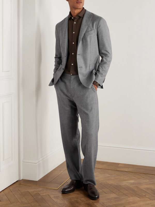 Straight-Leg Virgin Wool-Flannel Drawstring Trousers - OU