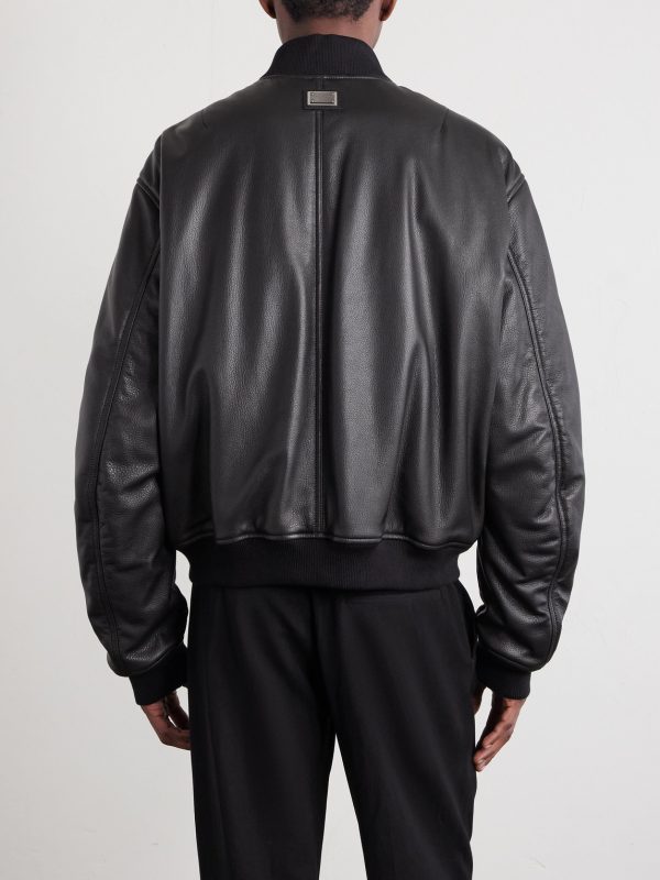 Padded Full-Grain Leather Bomber Jacket - BK Padded Full-Grain Leather Bomber Jacket - BK