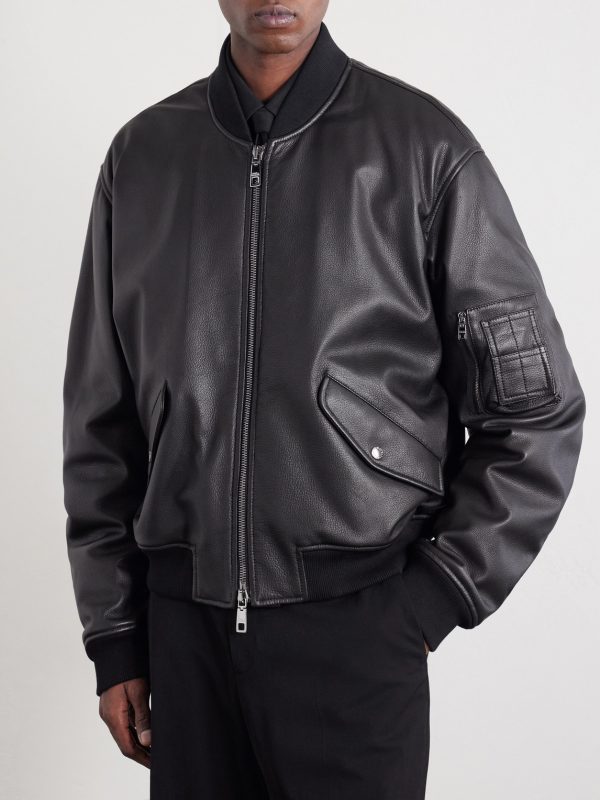 Padded Full-Grain Leather Bomber Jacket - FR Padded Full-Grain Leather Bomber Jacket - FR