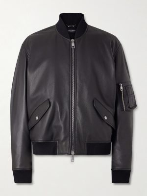 Padded Full-Grain Leather Bomber Jacket