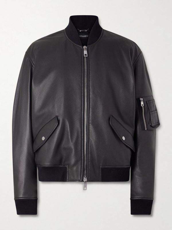 Padded Full-Grain Leather Bomber Jacket Padded Full-Grain Leather Bomber Jacket