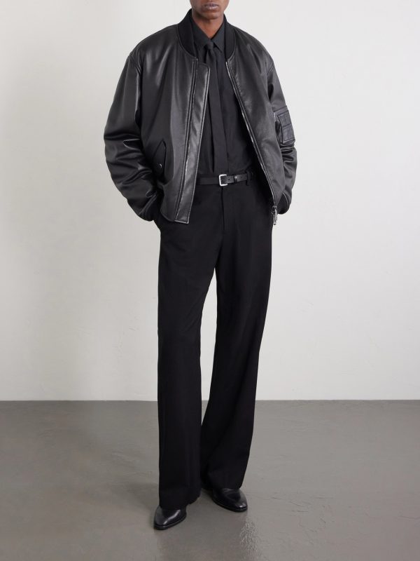 Padded Full-Grain Leather Bomber Jacket - OU Padded Full-Grain Leather Bomber Jacket - OU
