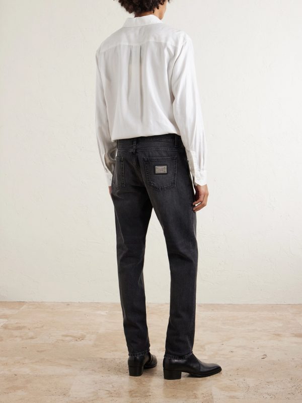 Straight-Leg Logo-Appliquéd Jeans - BK Straight-Leg Logo-Appliquéd Jeans - BK